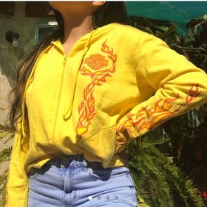 Vintage Harley Davidson yellow flame zip up!!